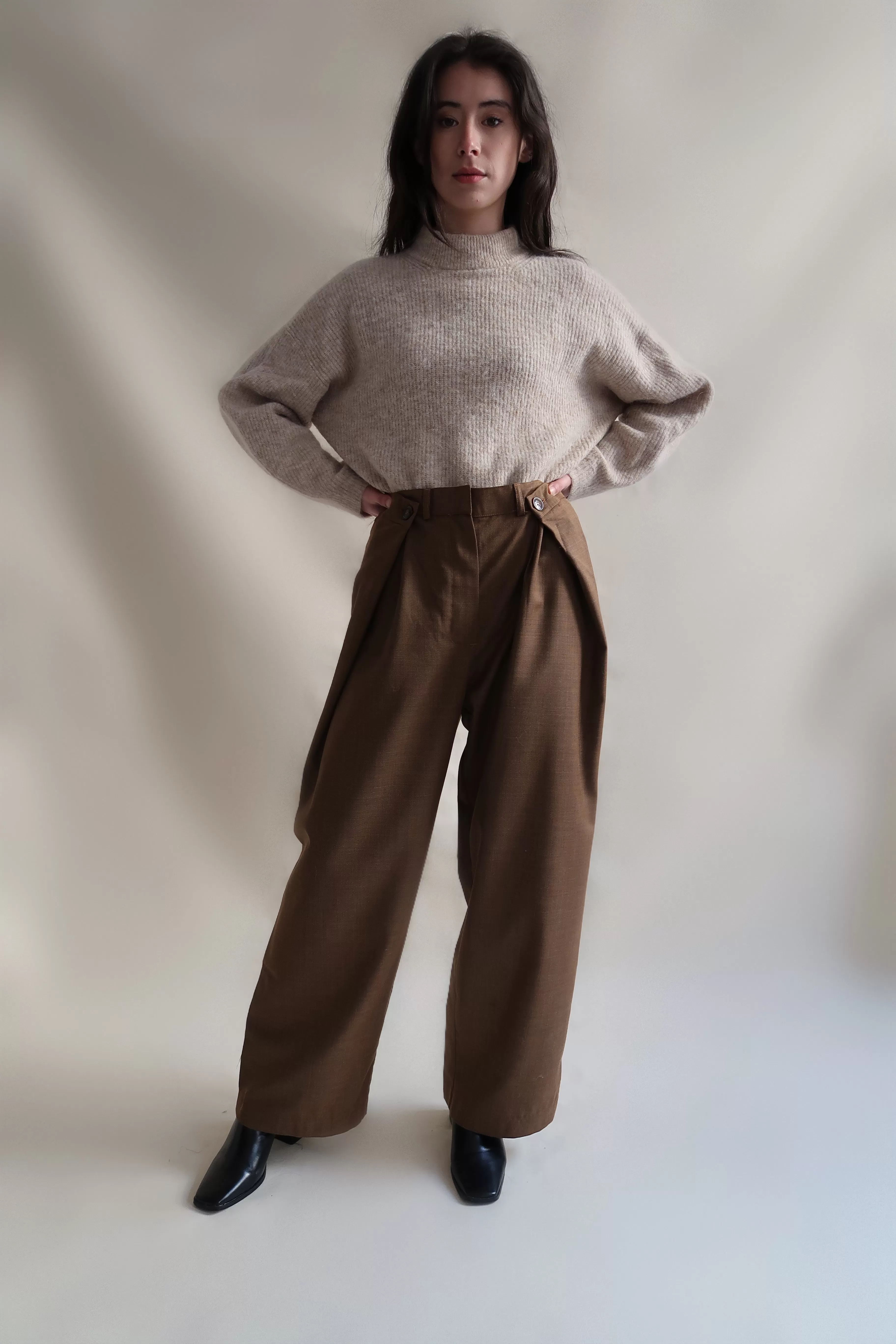 MAISON BEIGE PANTALON AJUSTABLE MARRON