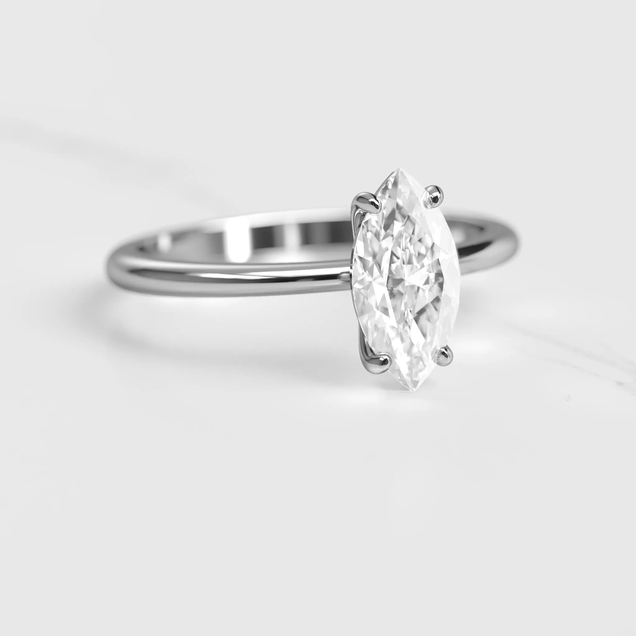 Marquise Tapered Solitaire Diamond Ring