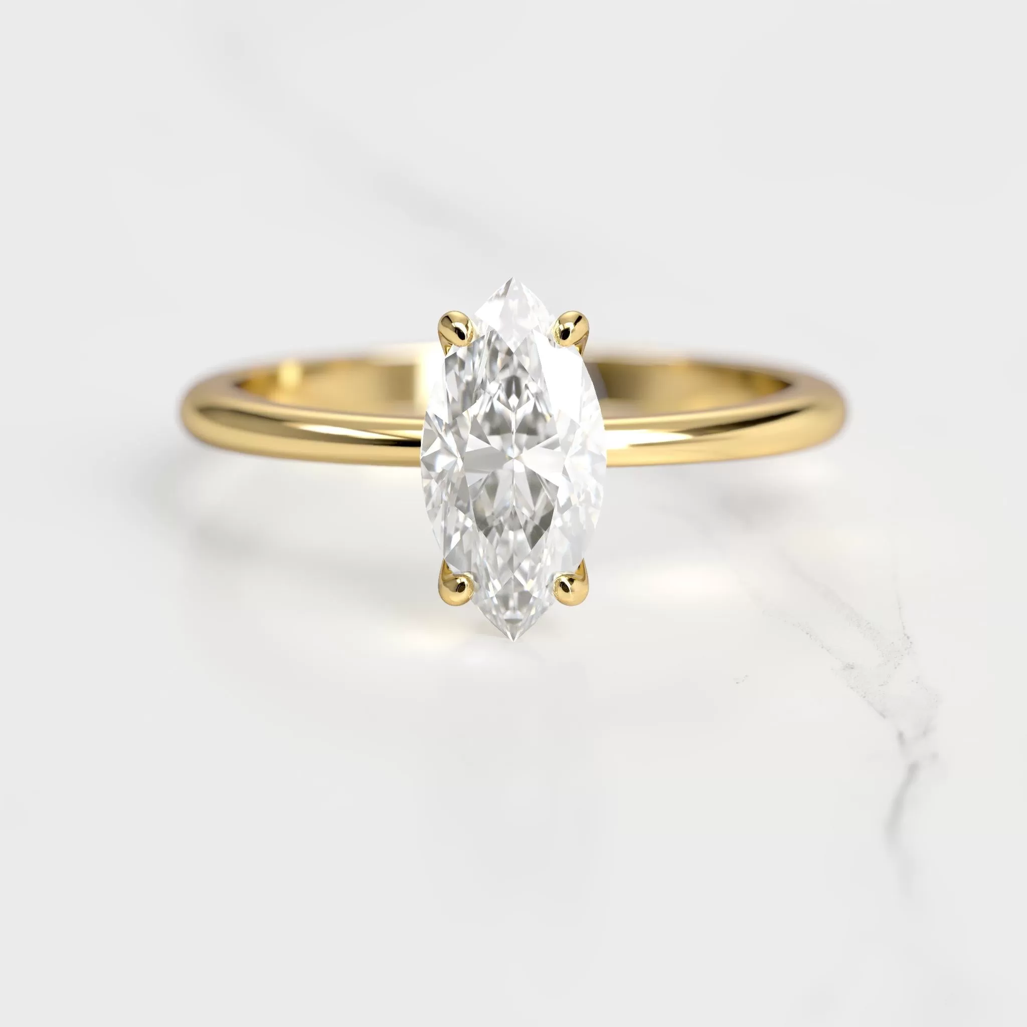 Marquise Tapered Solitaire Diamond Ring