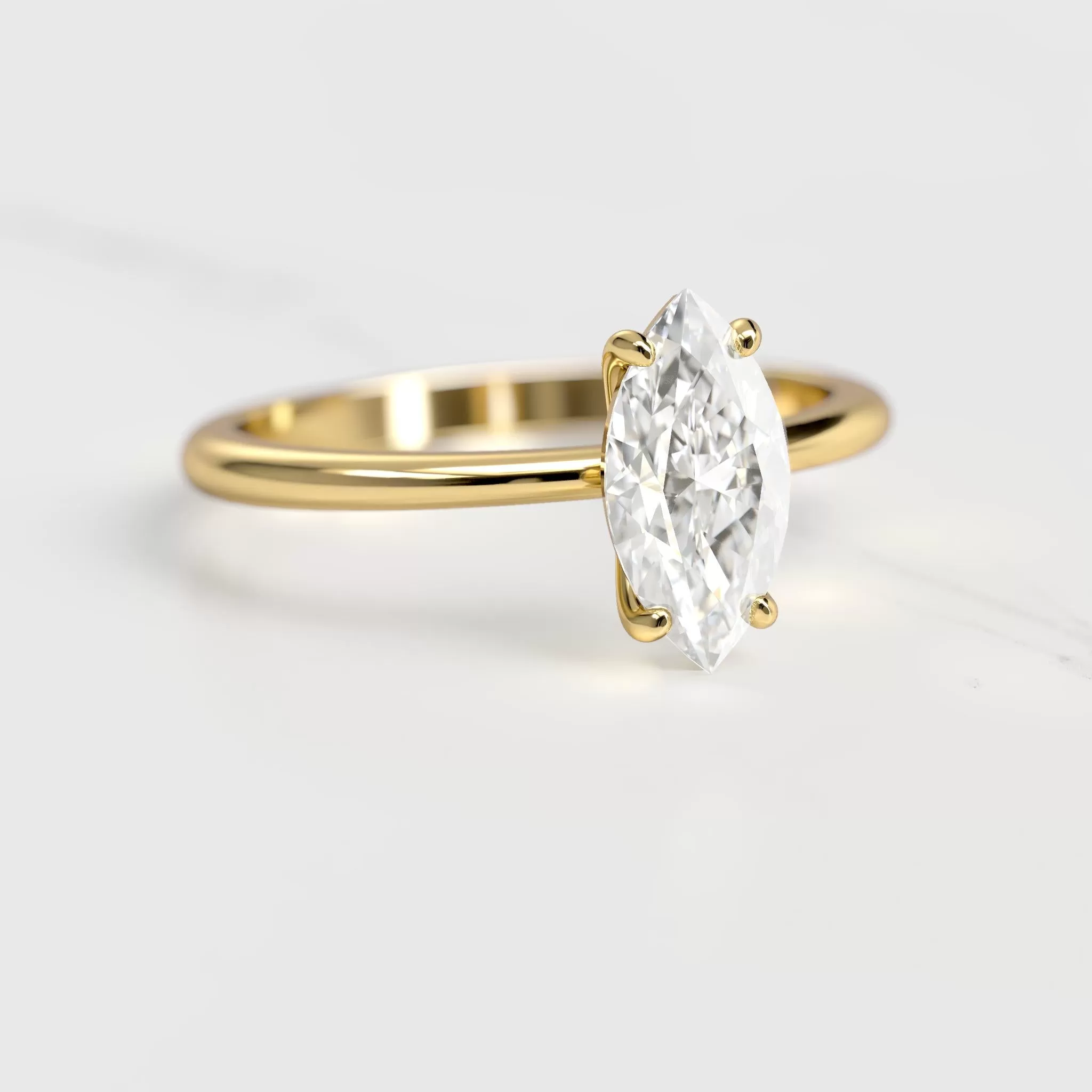 Marquise Tapered Solitaire Diamond Ring