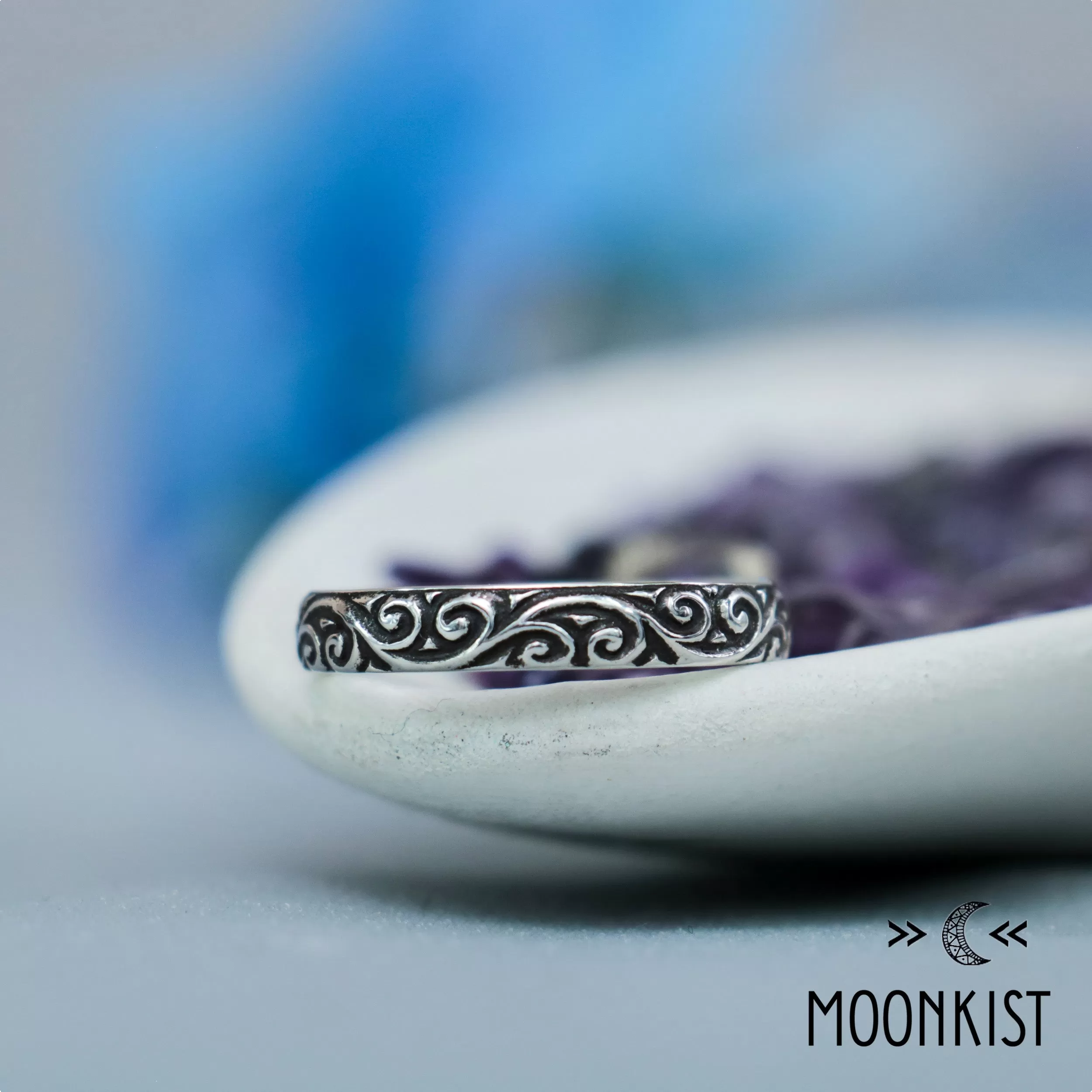 Medium Width Silver Flourish Wedding Band | Moonkist Designs