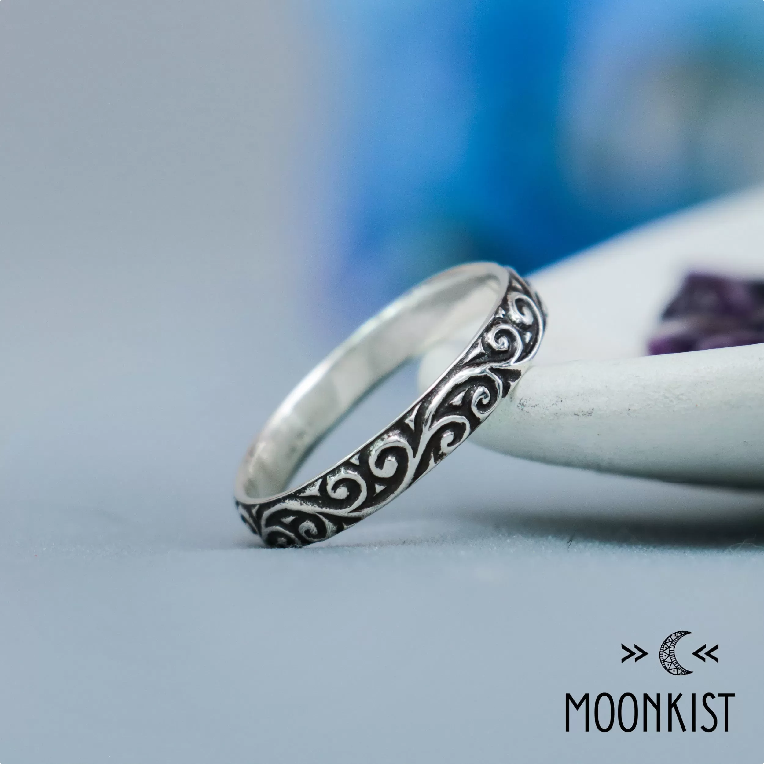 Medium Width Silver Flourish Wedding Band | Moonkist Designs