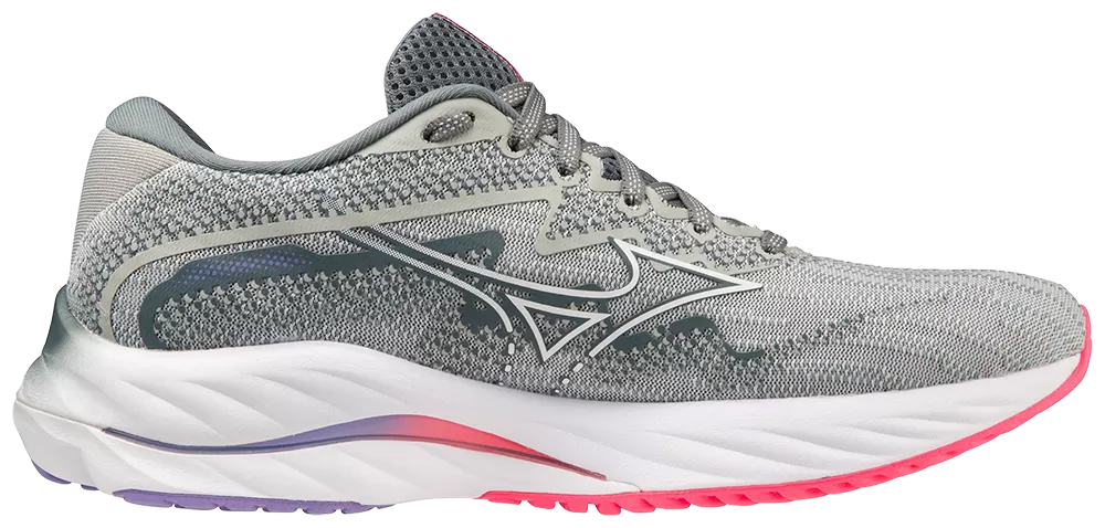 Mizuno Wave Rider 27 (D Width) - Pearl Blue/White/High-Vis Pink (Womens)