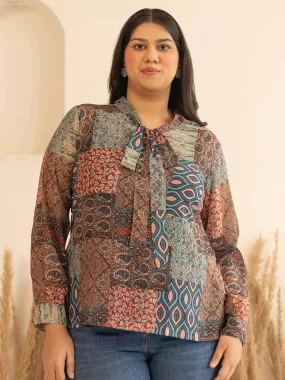 Multicolor Georgette Ethnic Printed Regular Top