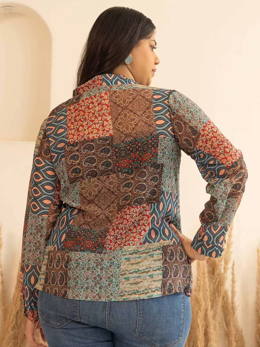 Multicolor Georgette Ethnic Printed Regular Top