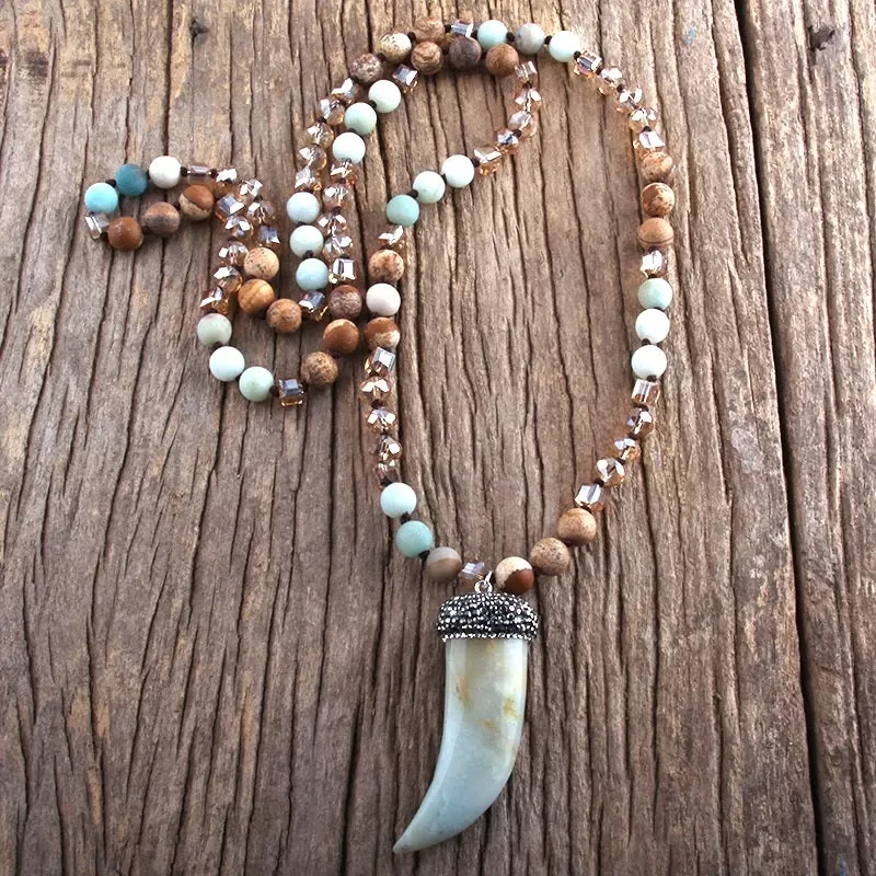 Natural Stone Amazonite Jasper Crystal Long Necklace