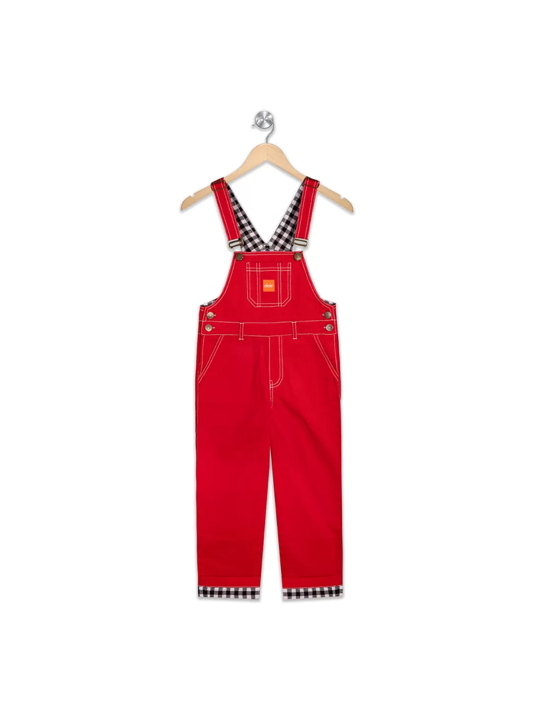 Naughty Dungaree® Boys Full Length Cherry Red Twill Dungaree with Contrast Hemfold