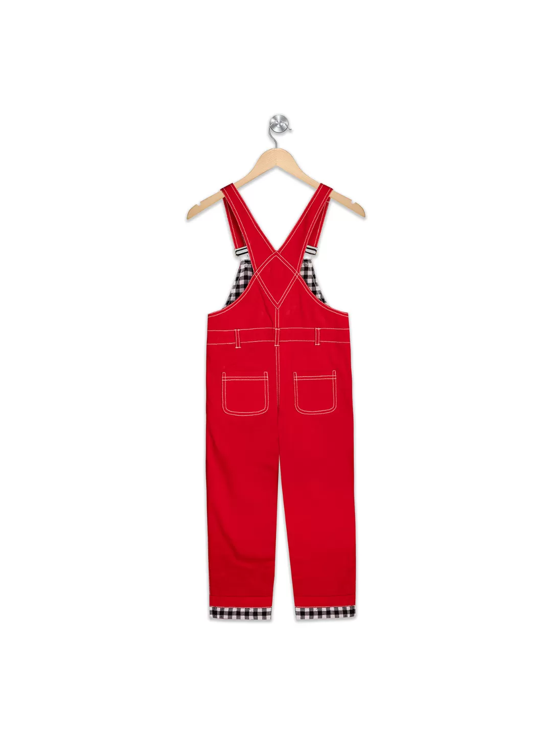 Naughty Dungaree® Boys Full Length Cherry Red Twill Dungaree with Contrast Hemfold