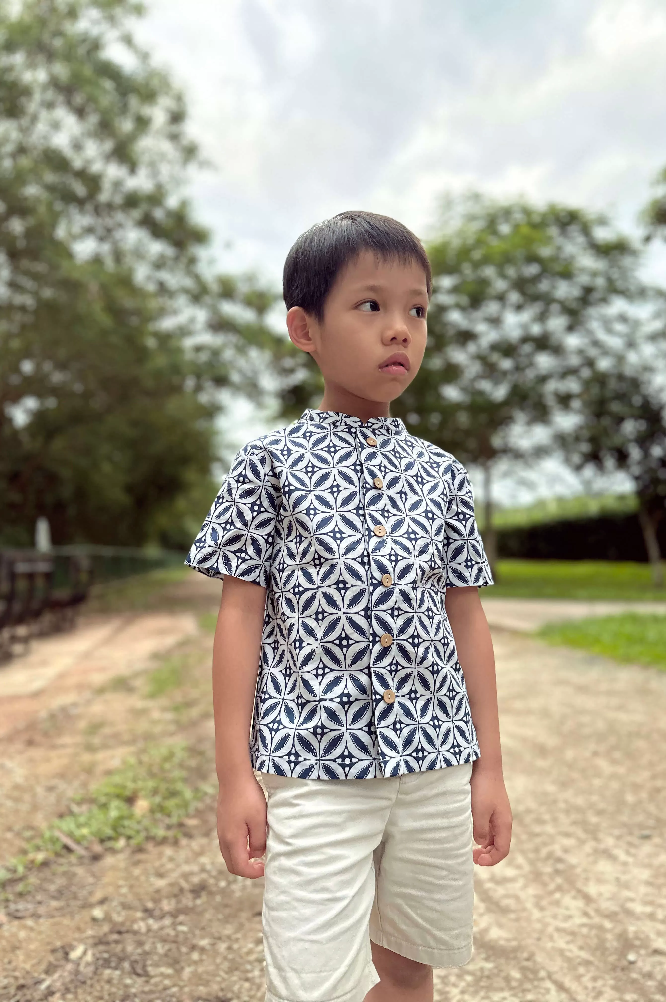 NAVY TILES BATIK BOY'S SHIRT