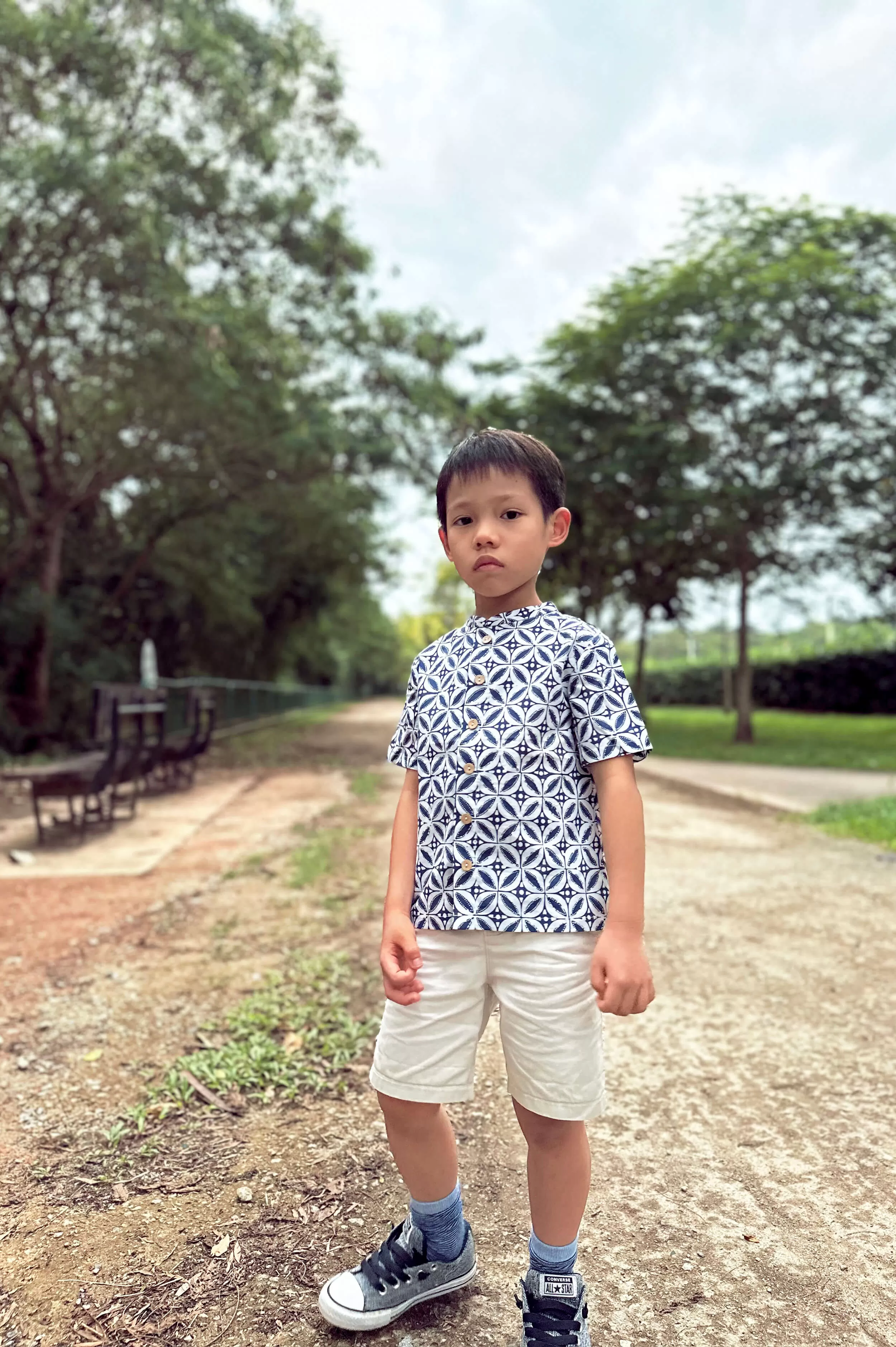 NAVY TILES BATIK BOY'S SHIRT