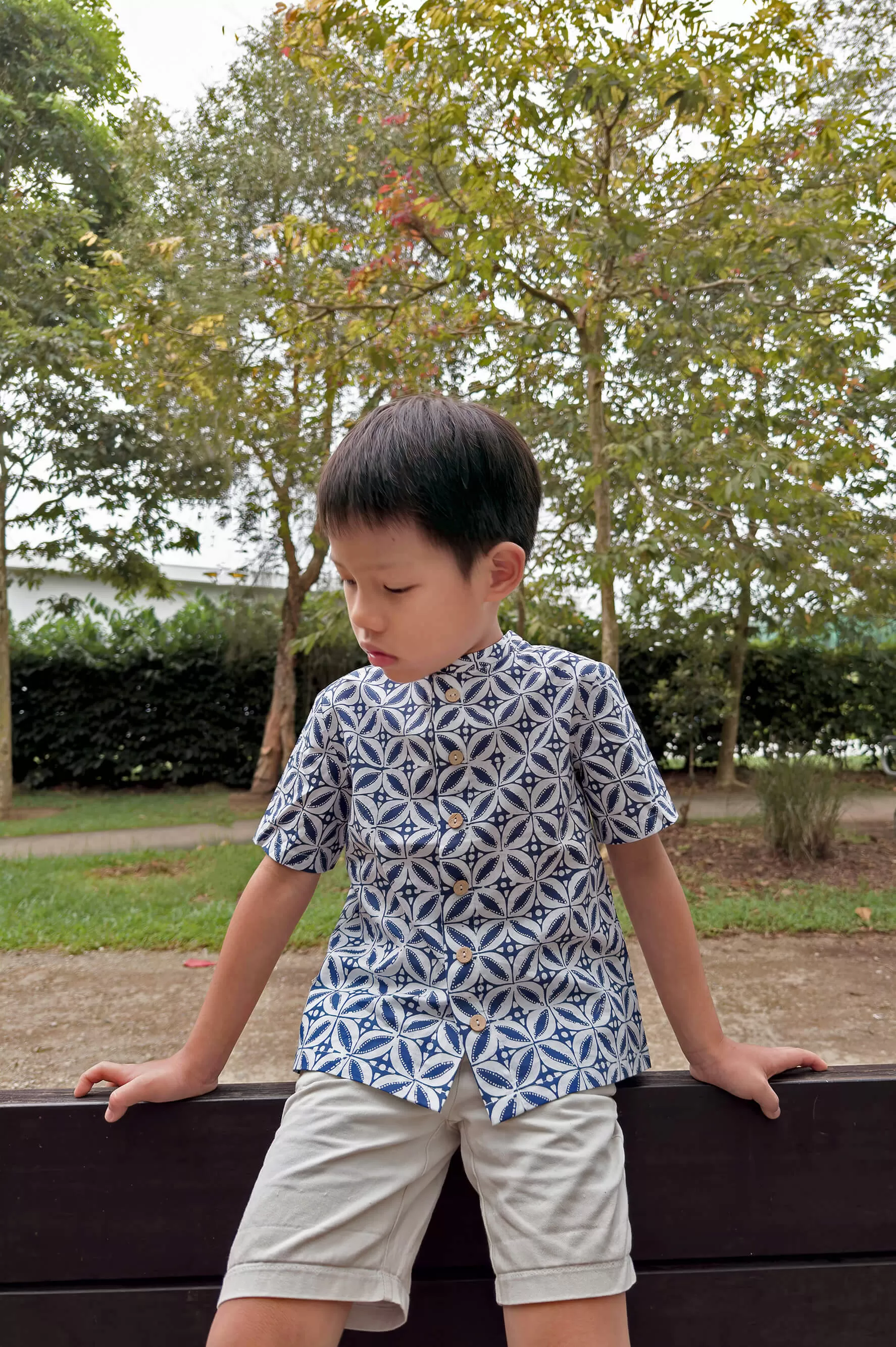 NAVY TILES BATIK BOY'S SHIRT