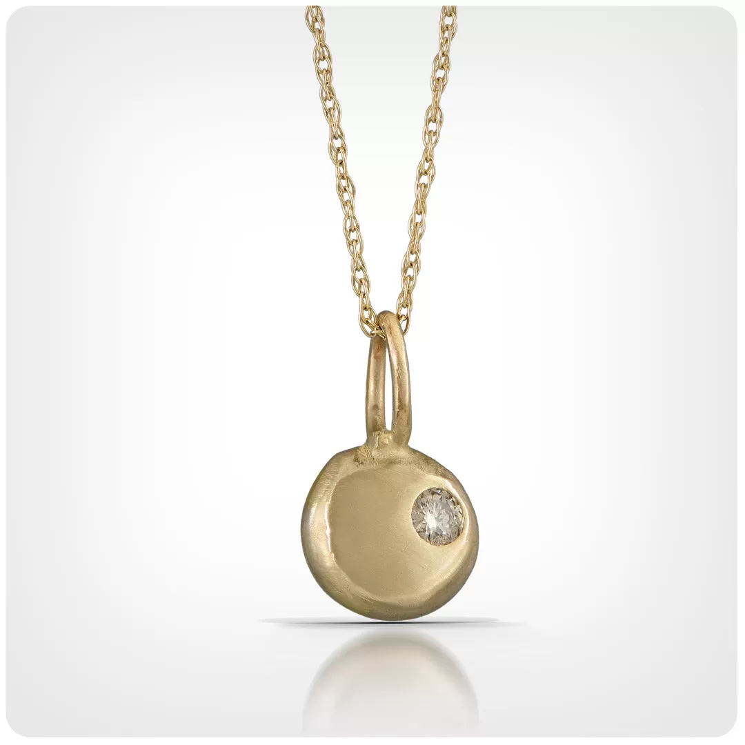 NG3 14kt Gold Button Necklace w Diamond. 1/4" Button; 16" Chain