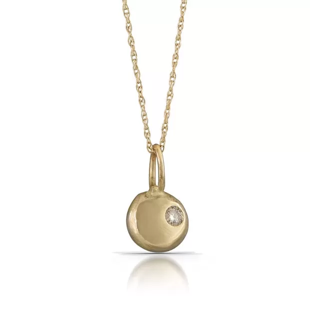 NG3 14kt Gold Button Necklace w Diamond. 1/4" Button; 16" Chain