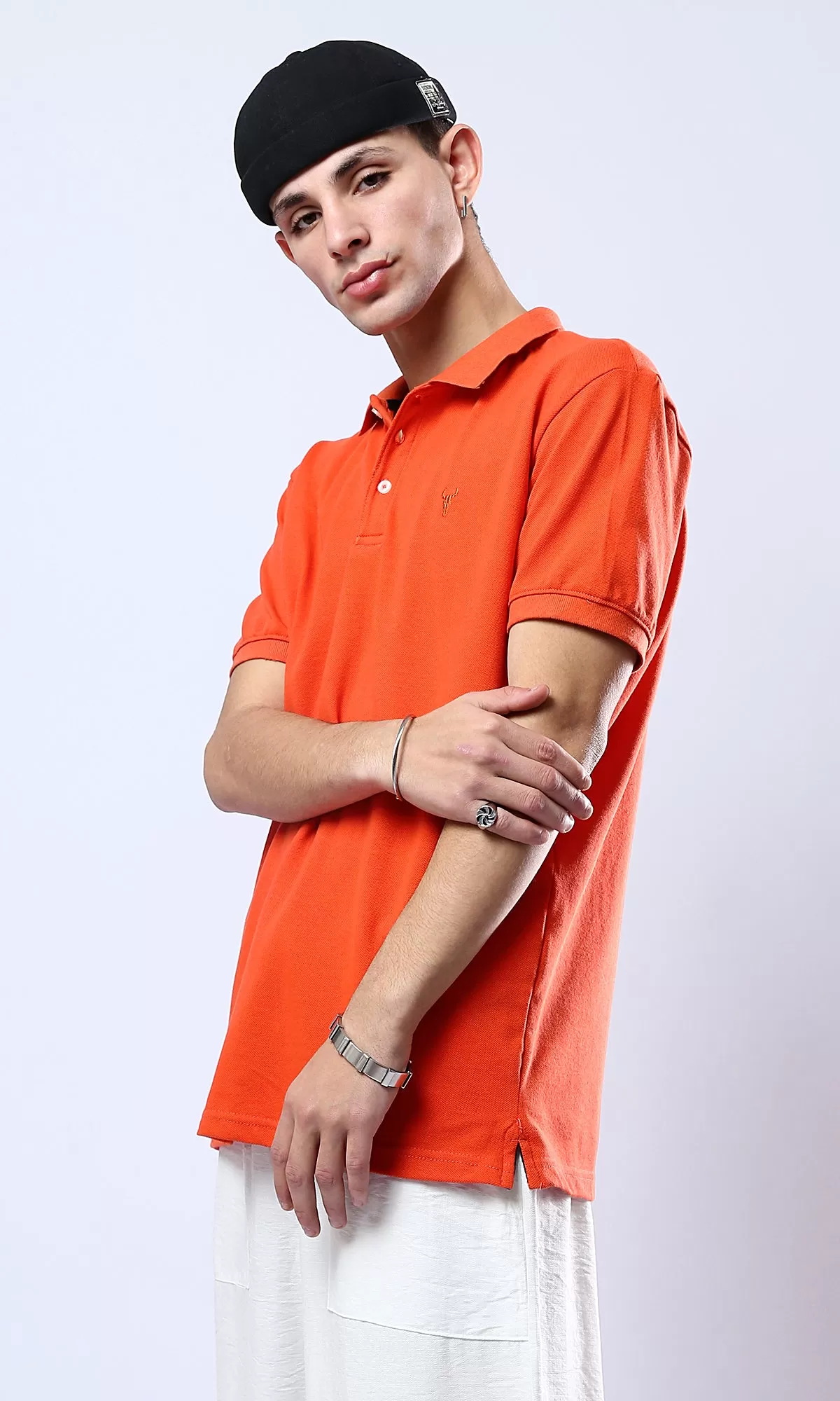 O178888 Hot Orange Solid Buttoned Polo Shirt