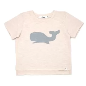 oh baby! Raw Edge Short Sleeve Cotton Slub Tee - Whale - Sand Heather