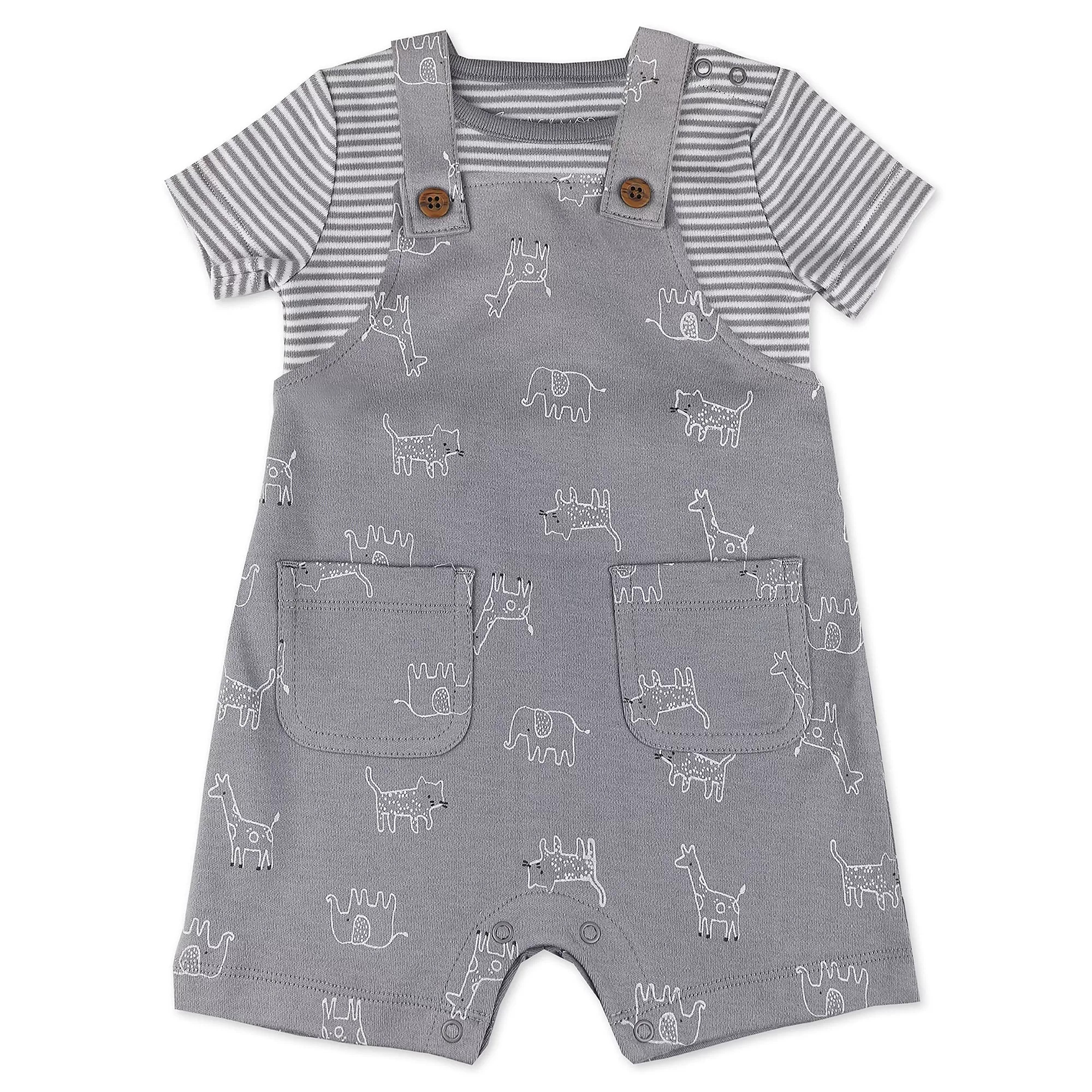 Organic Cotton 2-Piece Shortall Set in Safari Pals Print