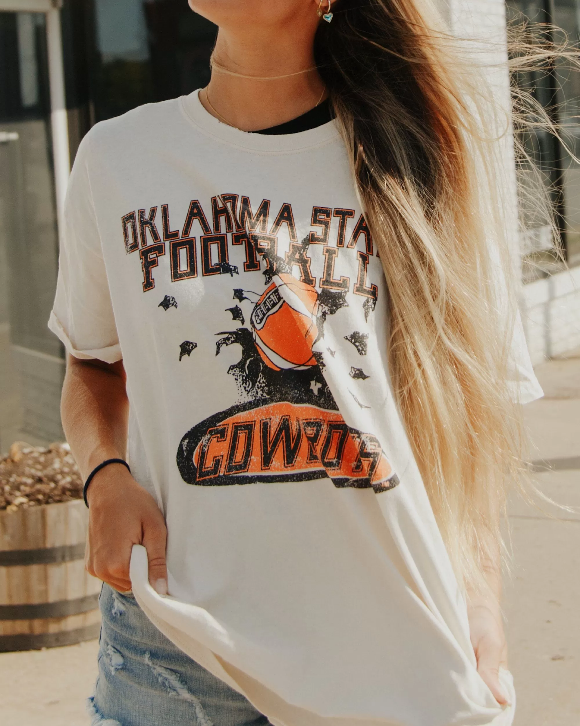 OSU Football Party Off White Thrifted Tee