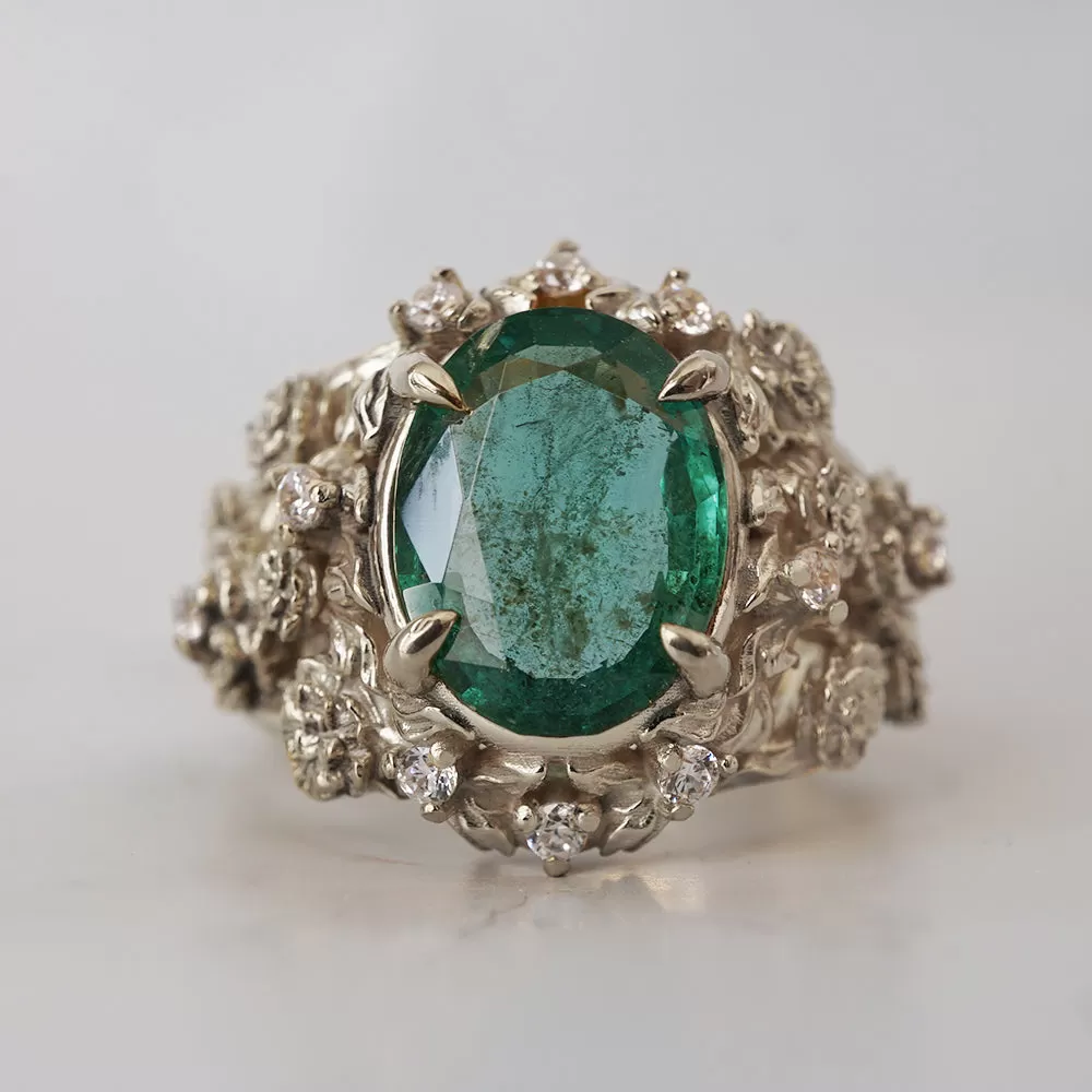 Oval Emerald Tulip Diamond Ring in 14K and 18K Gold