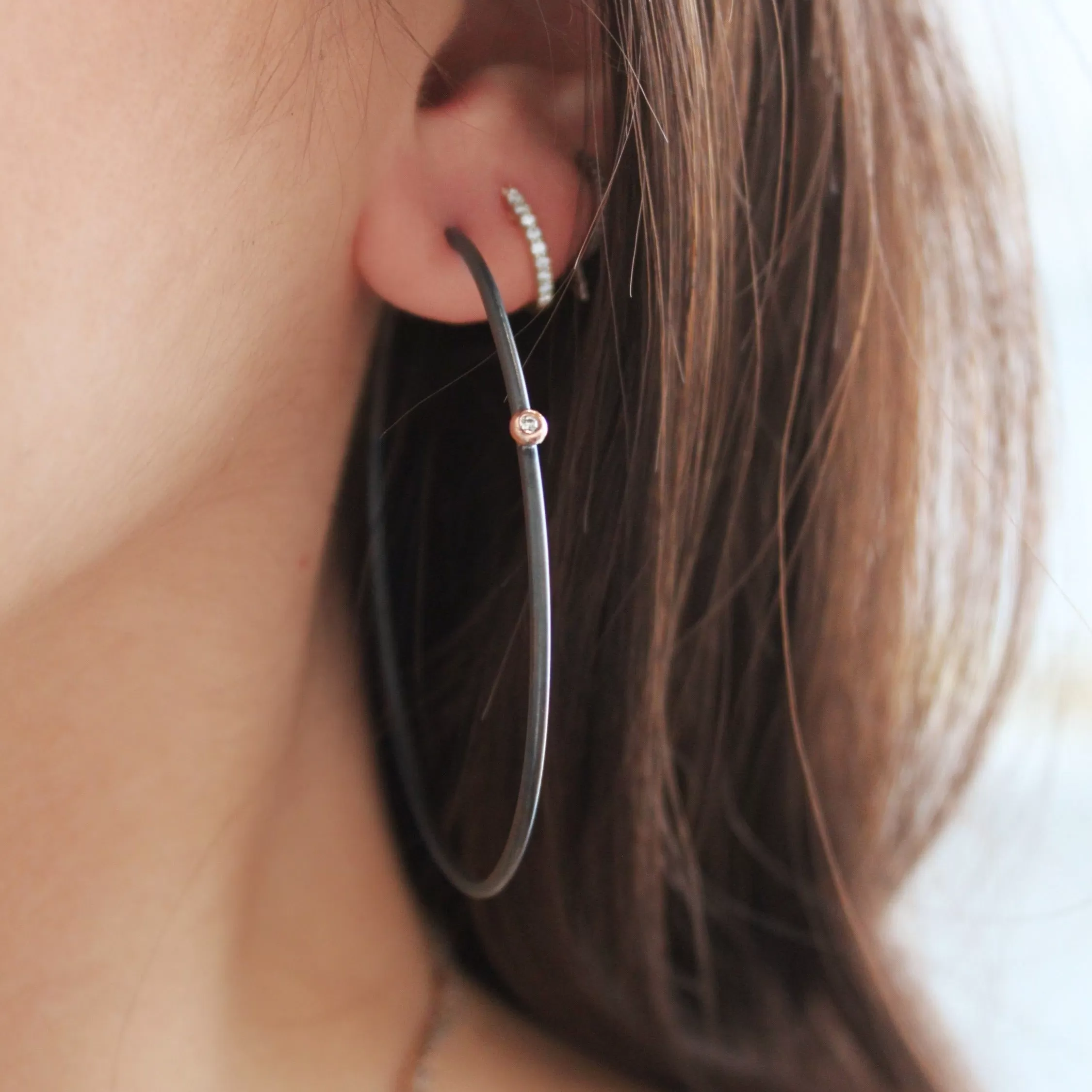 Oxidized Silver & Diamond Hoop Earrings