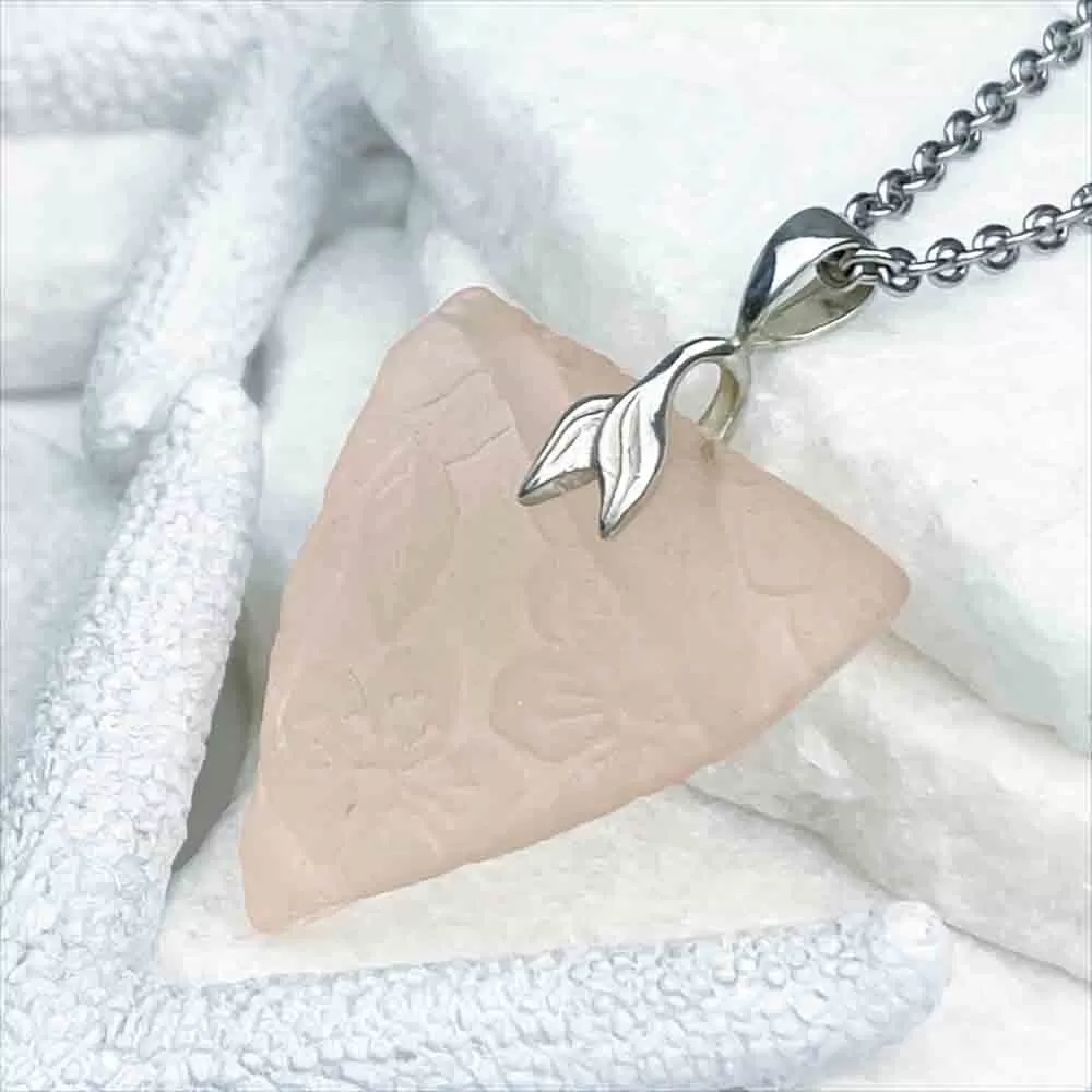 Paradise Pink Patterned Sea Glass Mermaid Pendant | #5202