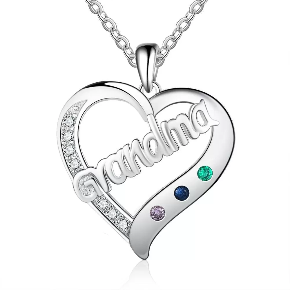 Personalized Custom 3 Stone Grandma Heart Pendant