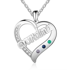 Personalized Custom 3 Stone Grandma Heart Pendant