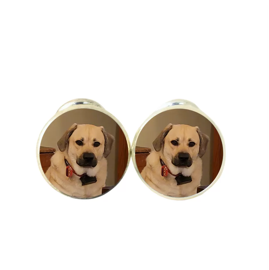 Personalized Silver Dog Round Photo Cufflinks