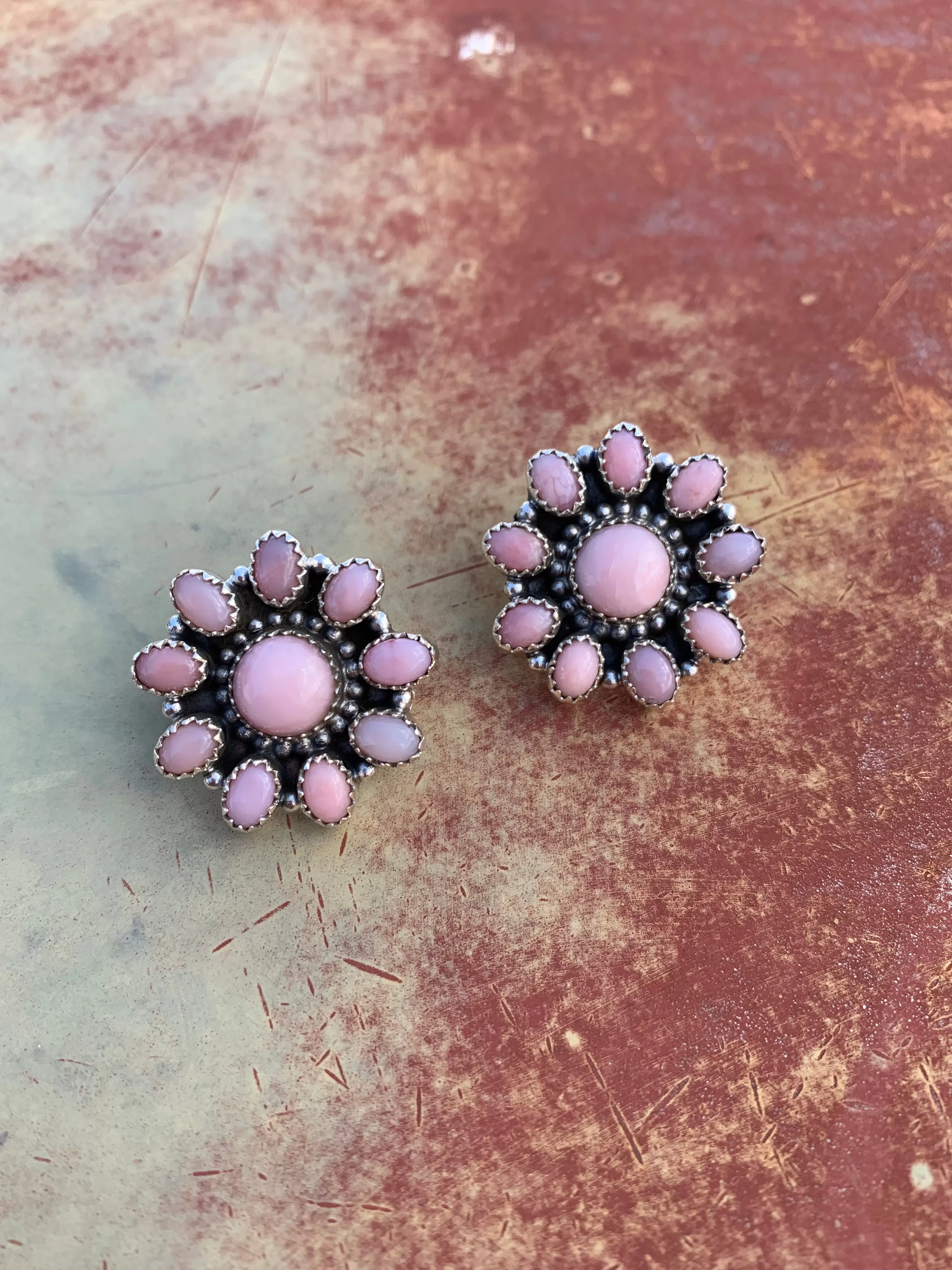 Pink Opal Cluster Post earrings