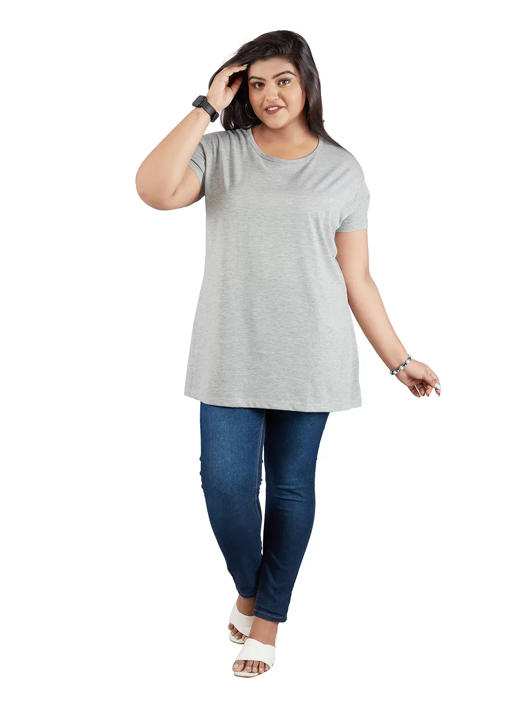 Plus Size Plain Cotton T-Shirts For Women Pack of 2 (Grey & Wine)