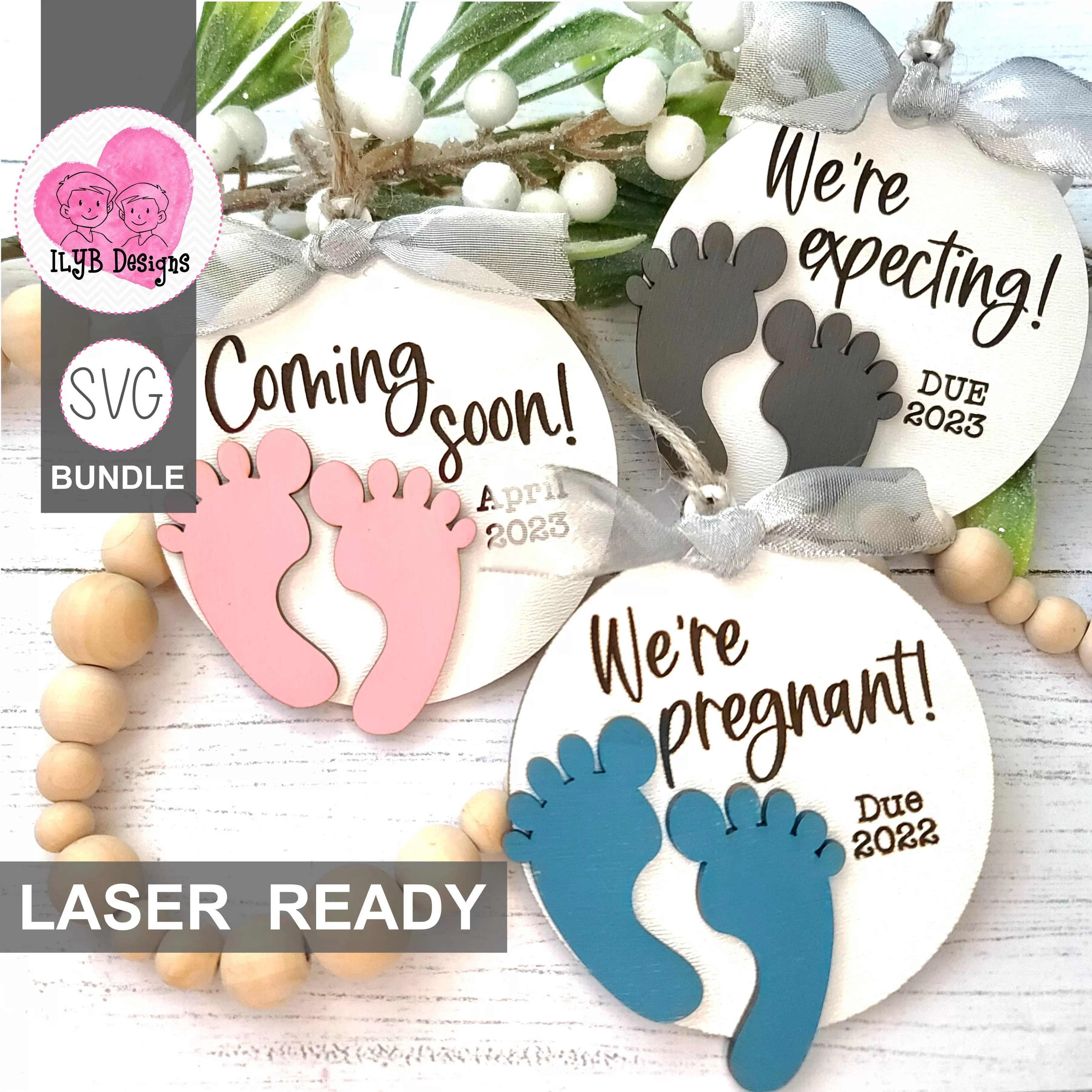 Pregnancy Announcement Baby Feet Christmas Ornament | Laser Cut SVG Bundle