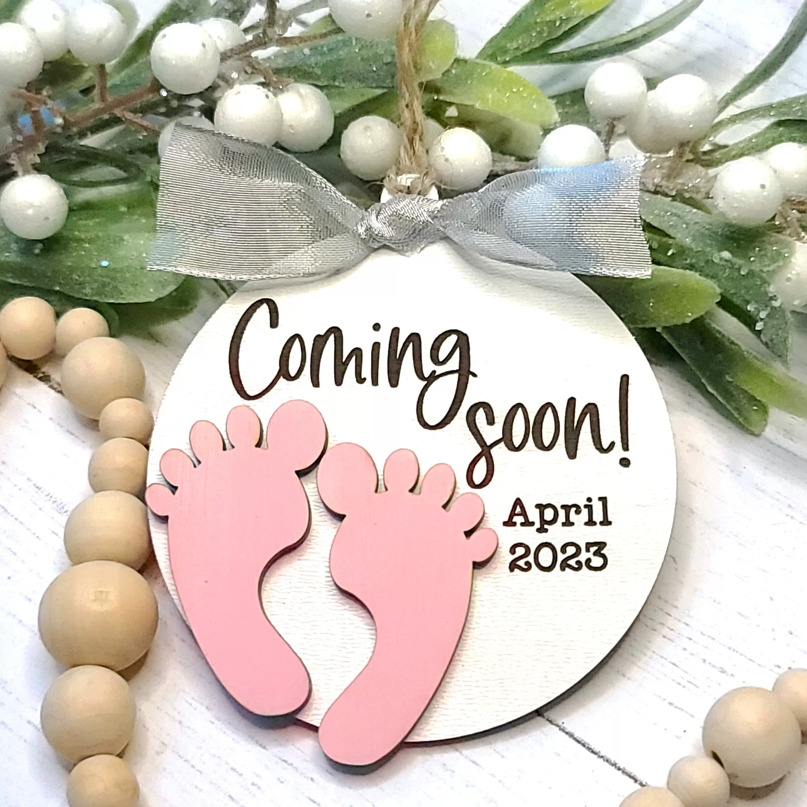 Pregnancy Announcement Baby Feet Christmas Ornament | Laser Cut SVG Bundle