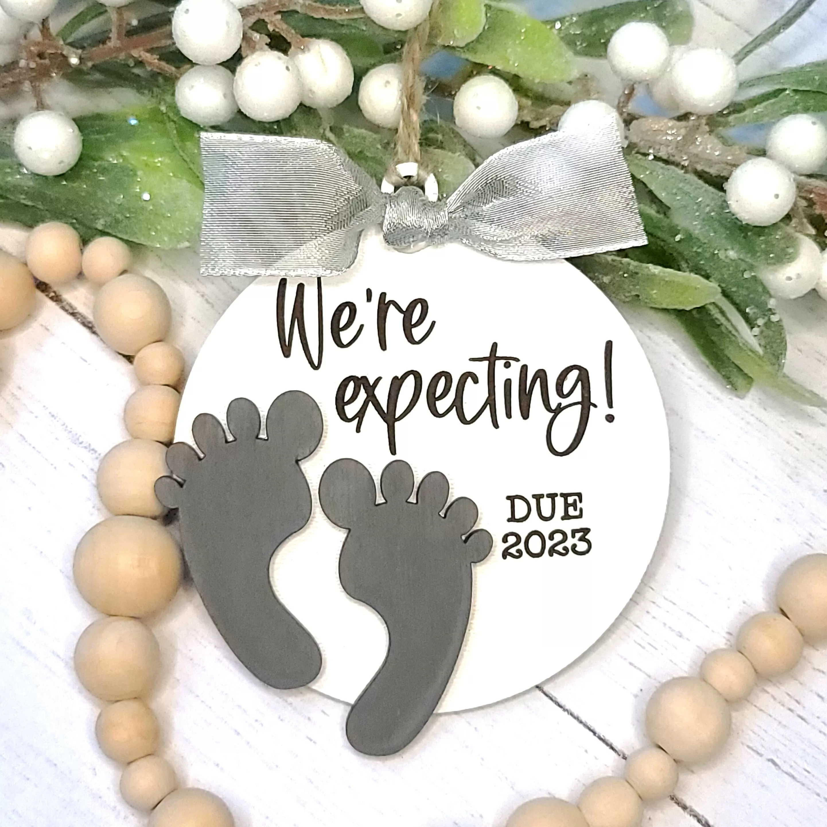 Pregnancy Announcement Baby Feet Christmas Ornament | Laser Cut SVG Bundle