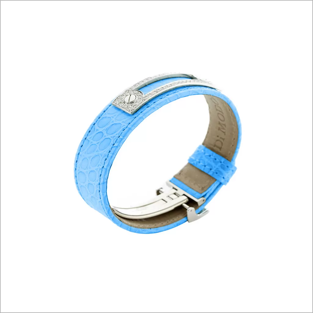 Quadria 18K Gold & Blue Crocodile Leather Bracelet