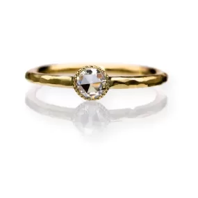 Rose Cut Diamond Milgrain Textured Bezel Hammered Engagement Promise Ring