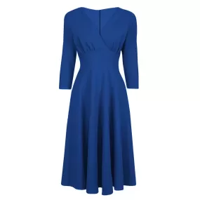 Royal Blue Vintage A Line Crossover 3/4 Sleeve Tea Swing Dress