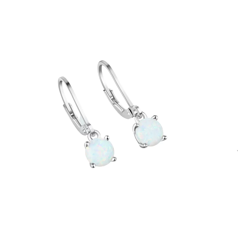 Silver Color White Opal Hoop Earrings For Women