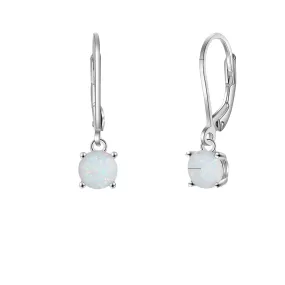 Silver Color White Opal Hoop Earrings For Women