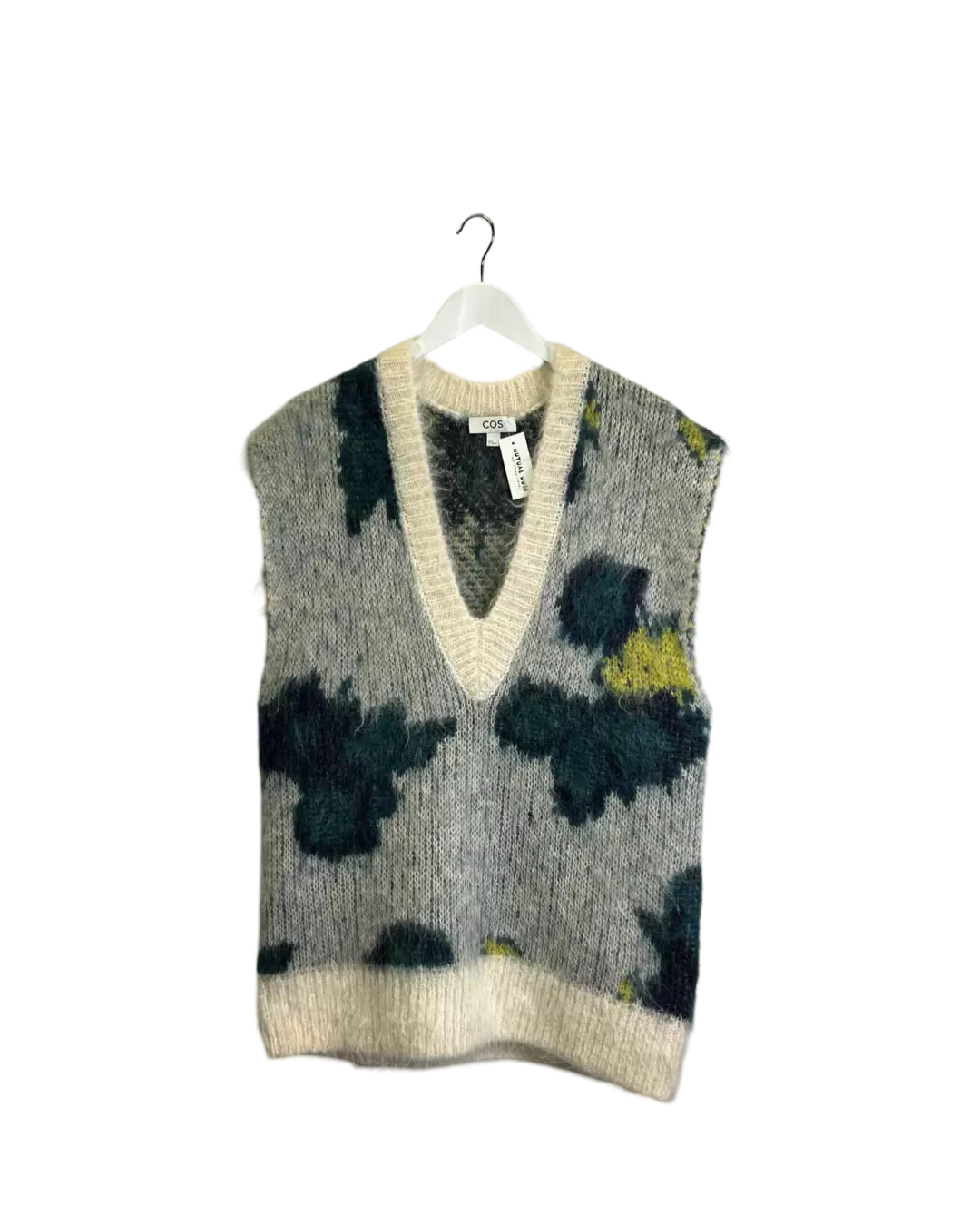 Size M - COS White and Green Abstract Mohair Oversized Vest