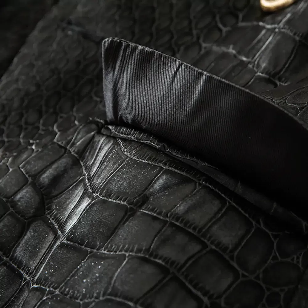 Sleek Crocodile Leather Coat: Slim-Fit Elegance