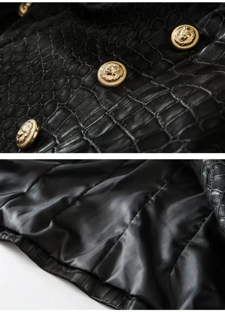 Sleek Crocodile Leather Coat: Slim-Fit Elegance