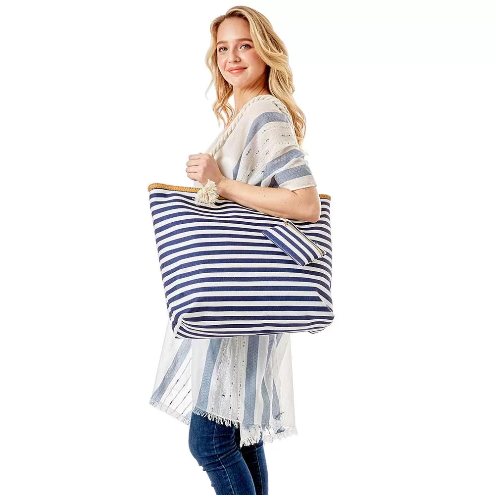 Stripe Print Beach Tote Bag