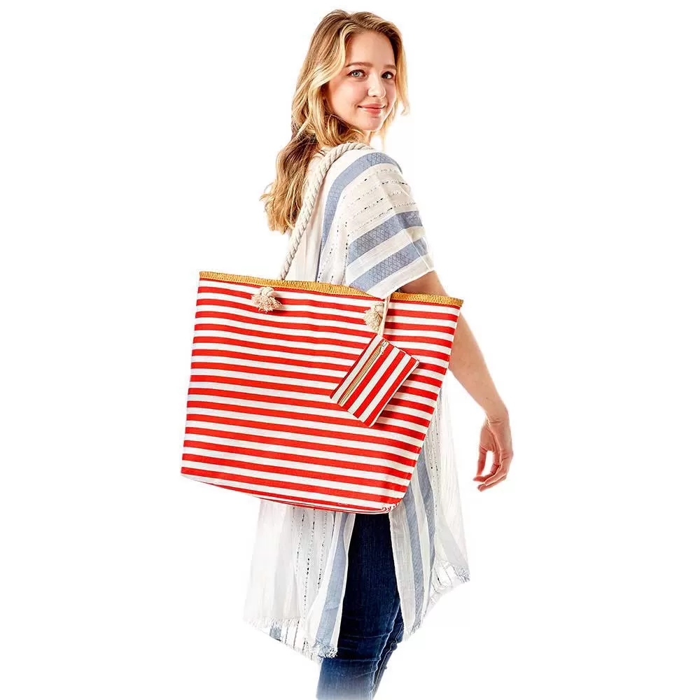 Stripe Print Beach Tote Bag