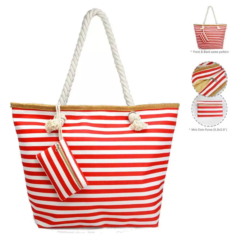 Stripe Print Beach Tote Bag