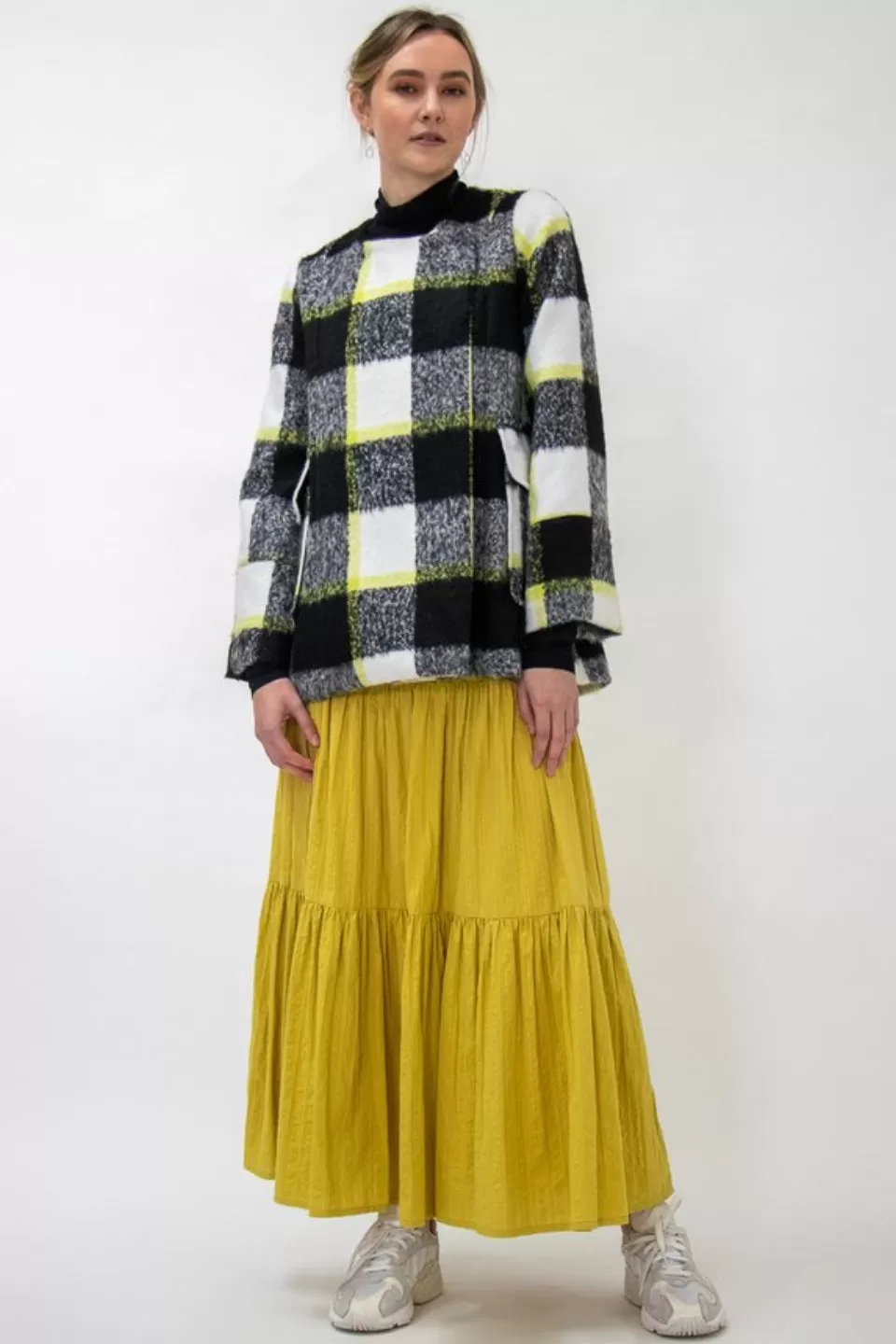 Teresa Cotton Tiered Chartreuse Maxi Skirt