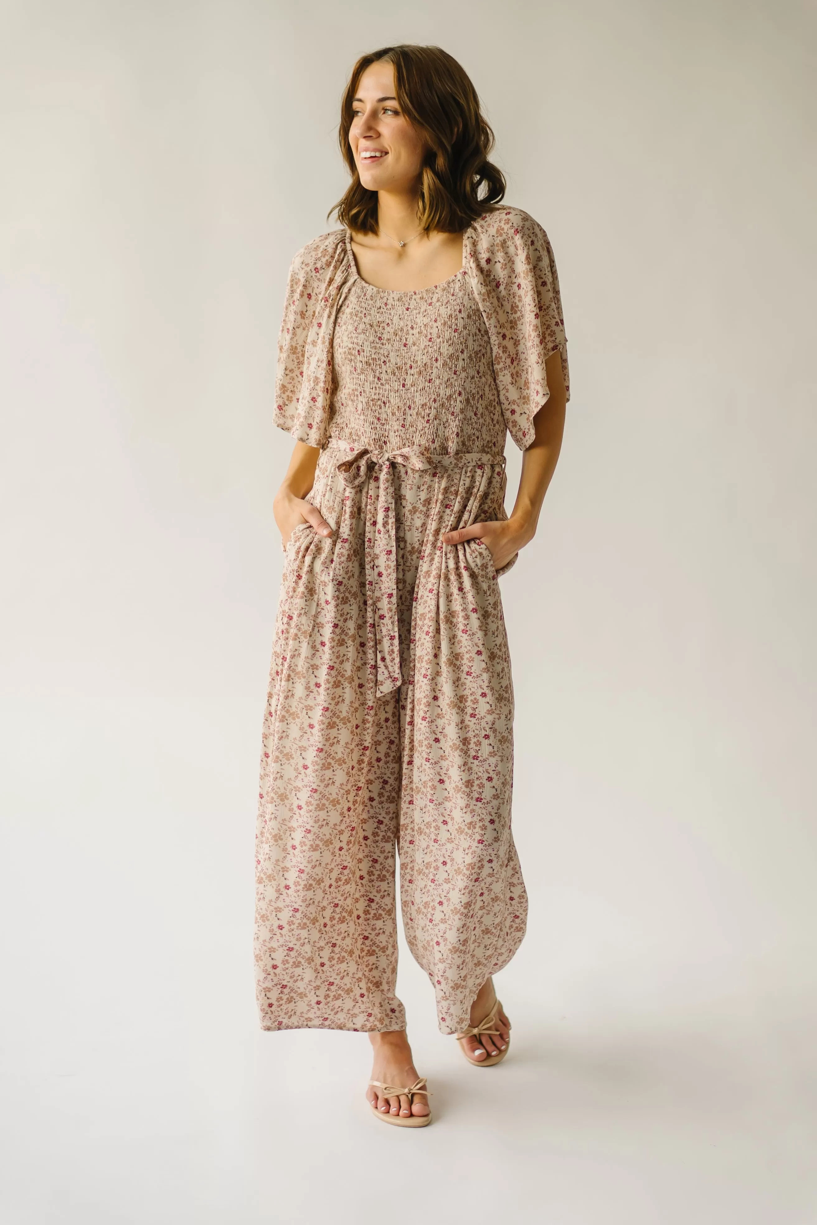 The Nelligan Floral Jumpsuit in Beige Multi