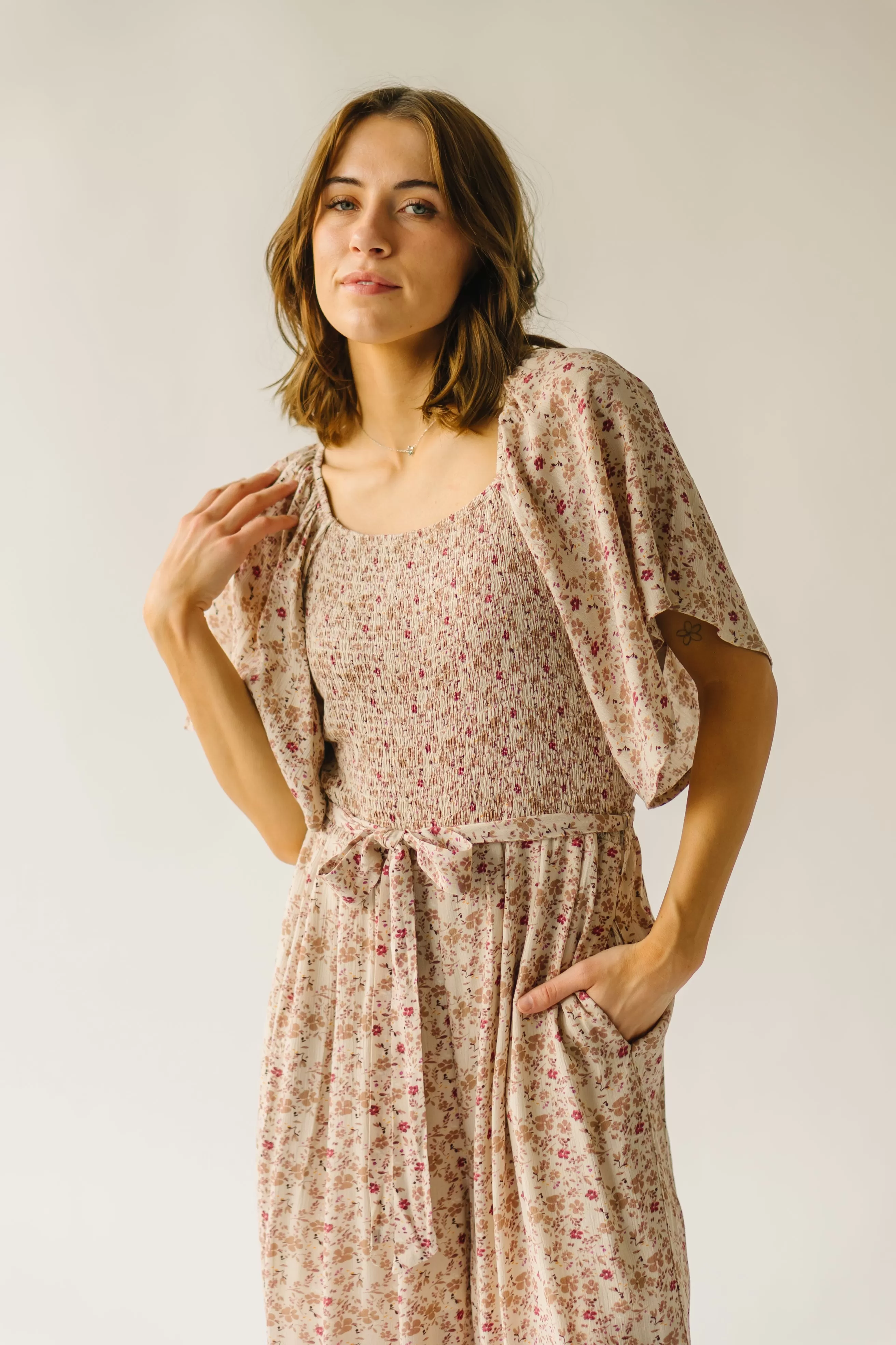 The Nelligan Floral Jumpsuit in Beige Multi