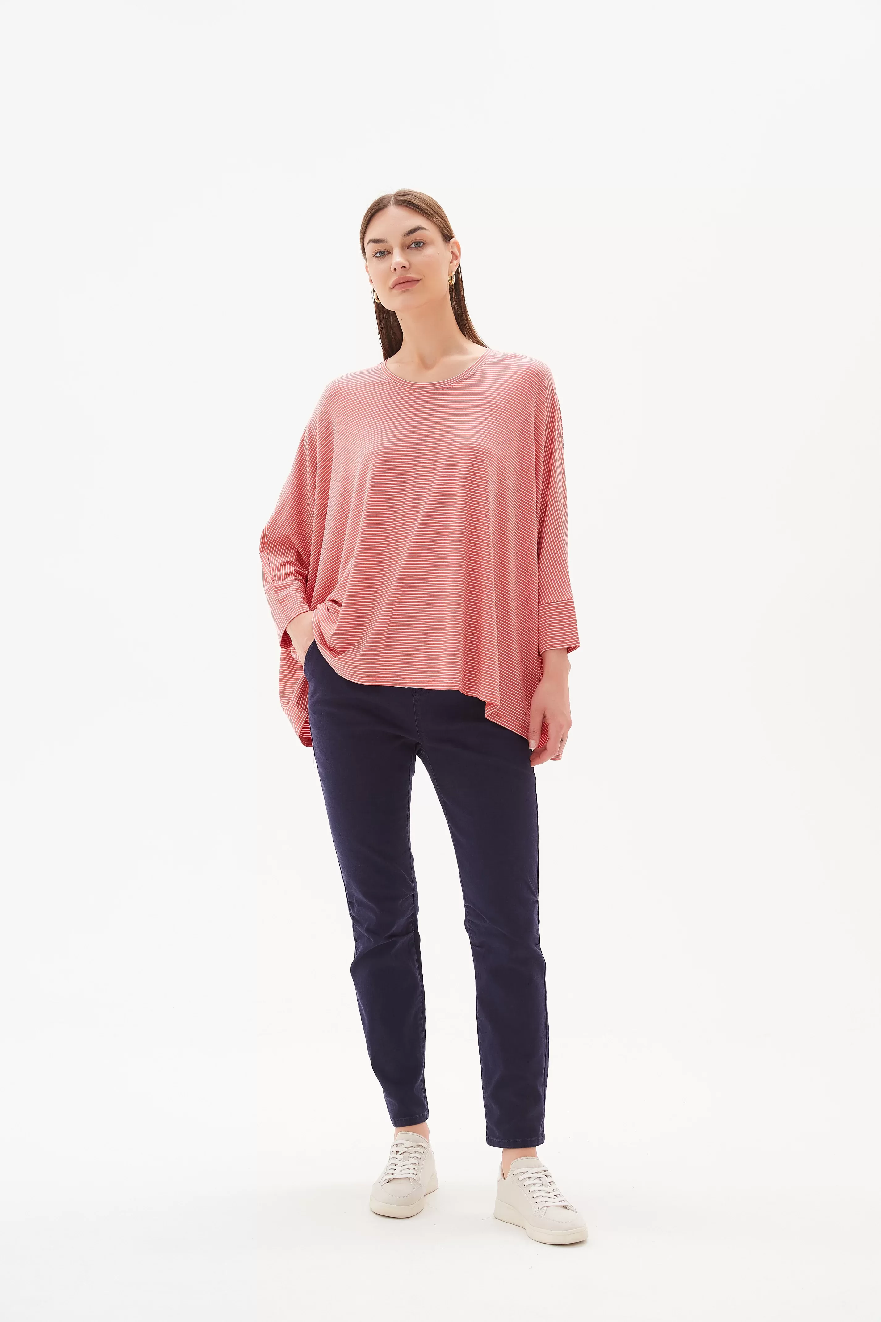 TIRELLI - Oversized Stripe Top - Vintage Rose & White Stripe