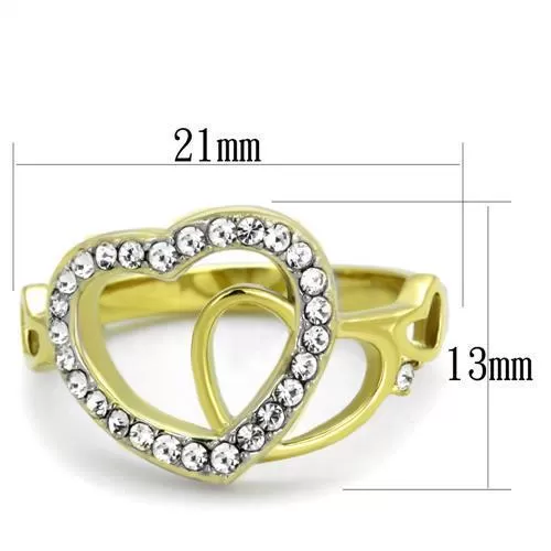 TK1908 Two-Tone IP Gold (Ion Plating) Stainless Steel Ring with Top Grade Crystal in Clear