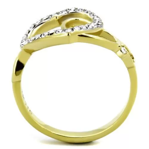 TK1908 Two-Tone IP Gold (Ion Plating) Stainless Steel Ring with Top Grade Crystal in Clear