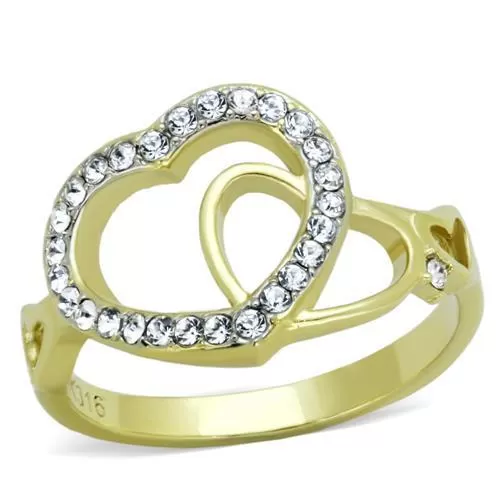 TK1908 Two-Tone IP Gold (Ion Plating) Stainless Steel Ring with Top Grade Crystal in Clear